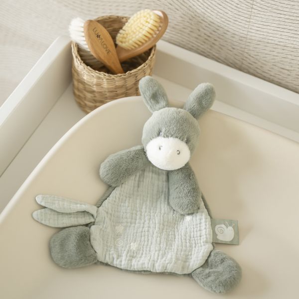 Mini doudou Loulou âne vert fonce