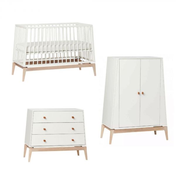 Chambre bébé trio Luna Lit 70x140cm + Commode + Armoire Large