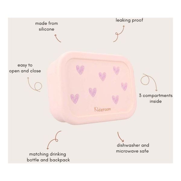 Lunch box 3 compartiments en silicone coeurs