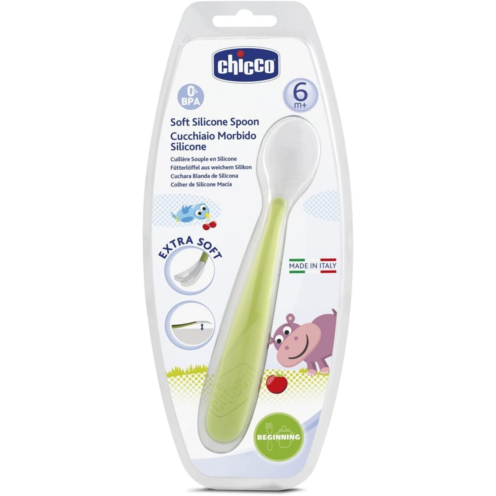 Chicco Cuillère Silicone Vert 6m+ – bébé.mu