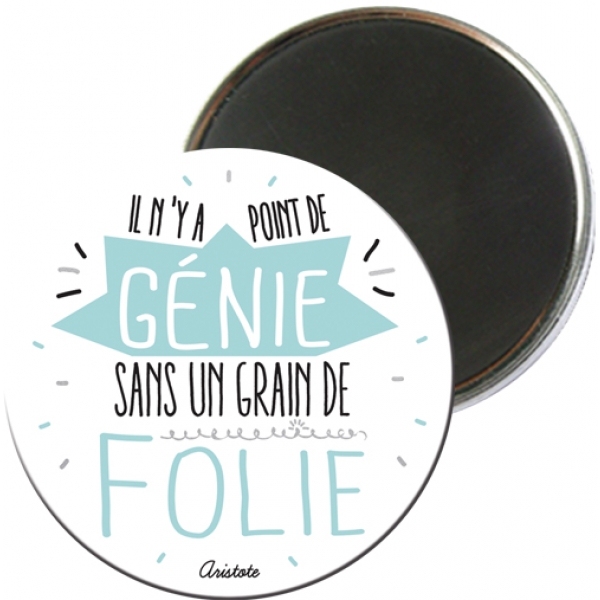 Magnet rond TYPO Bleu génie