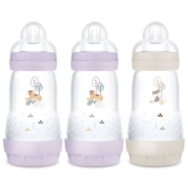 Lot de 3 biberons Anti-colique 260ml Easy Start Lilas et Sable