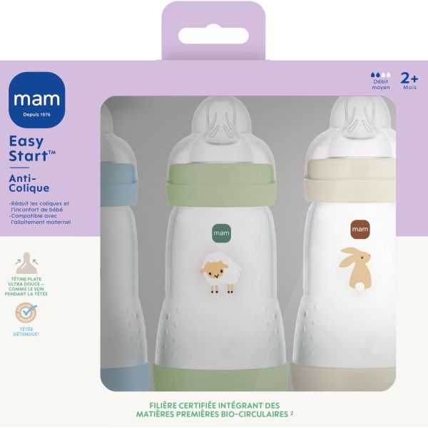 Lot de 3 biberons Anti-colique 260ml Easy Start Océan, Nature et Sable