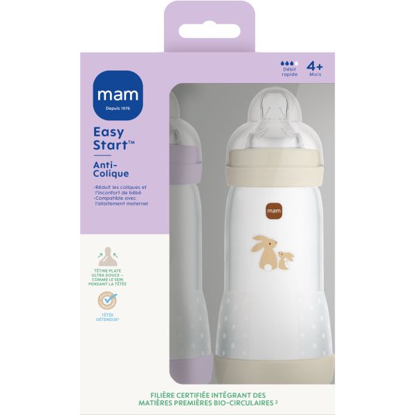 Lot de 2 biberons Anti-colique 320ml Easy Start Lilas et Sable