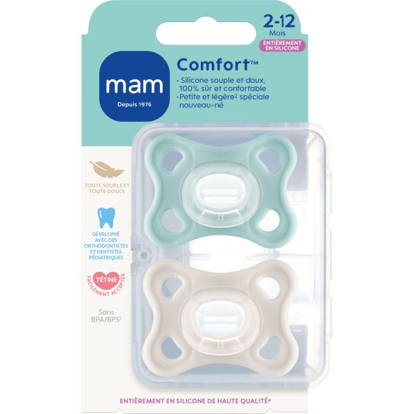 Lot de 2 sucettes Comfort 2-12 mois Bleu