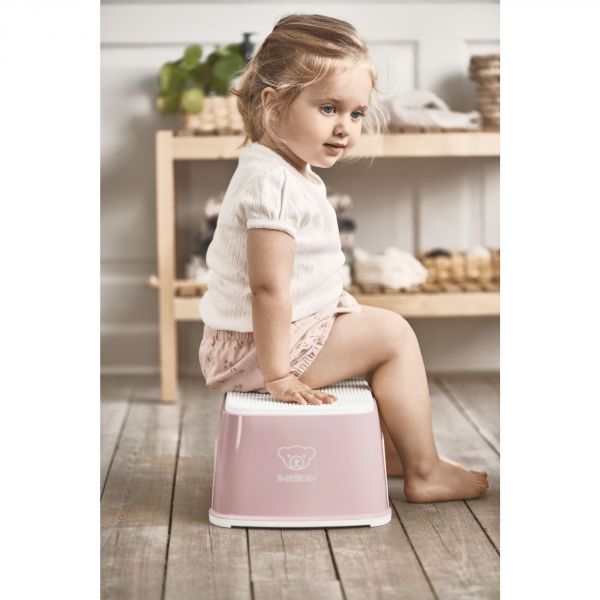 Marche pied enfant rose pastel et blanc