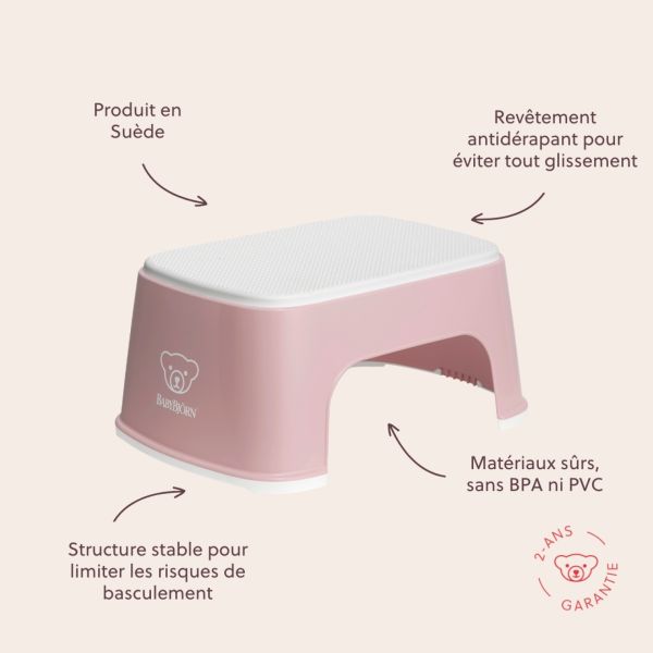 Marche pied enfant rose pastel et blanc