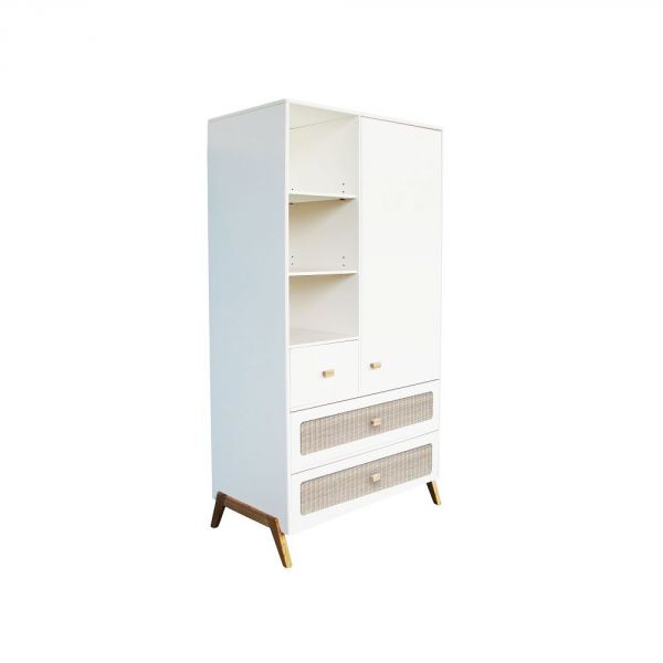 Armoire Marélia tressage rotin neige