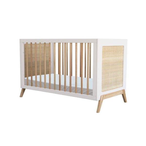 Lit bébé évolutif Marélia tressage rotin 60x120 cm neige