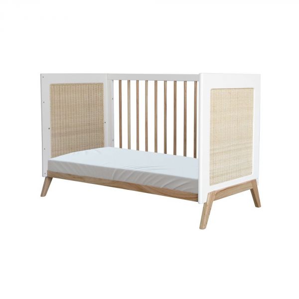 Lit bébé évolutif Marélia tressage rotin 60x120 cm neige