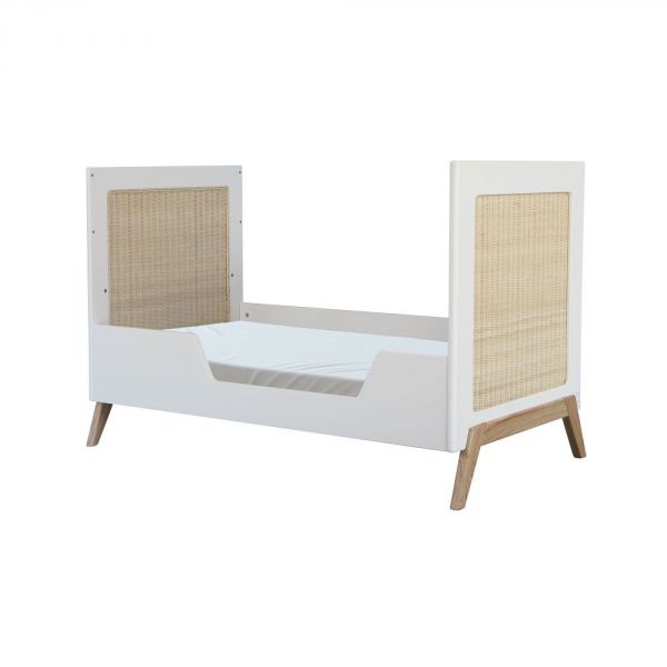 Lit bébé évolutif Marélia tressage rotin 60x120 cm neige