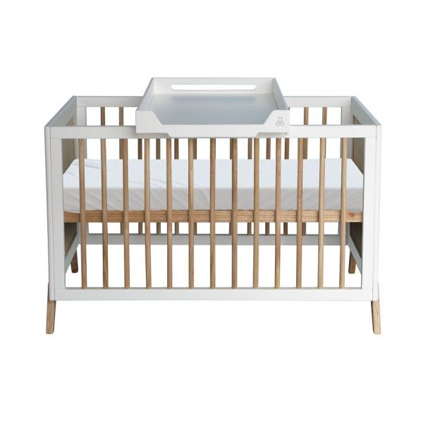 Lit bébé évolutif Marélia tressage rotin 60x120 cm neige