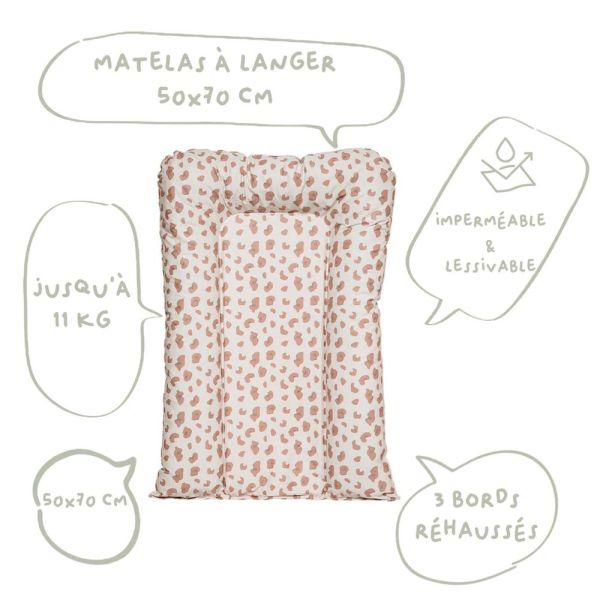 Matelas à langer flocons - Léopard - 50 x 70 cm