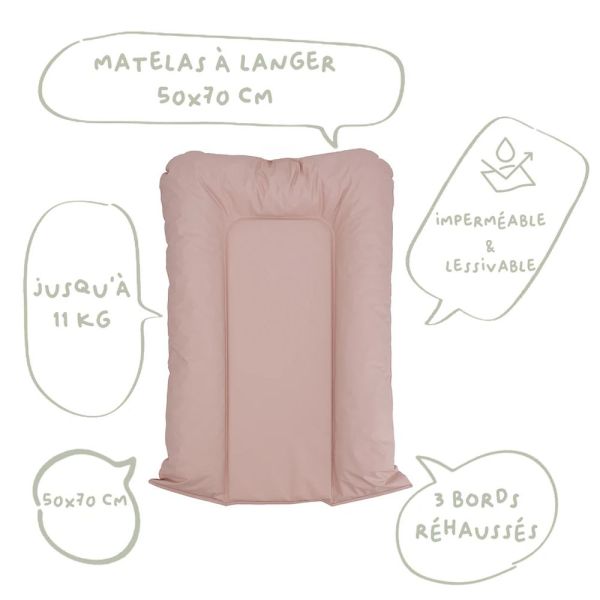 Matelas à langer flocons - Vieux rose - 50 x 70 cm