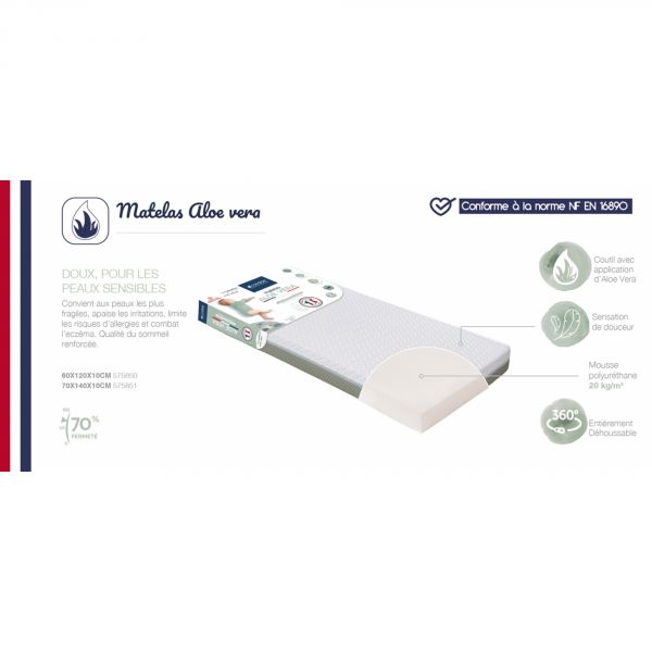 Matelas Aloé vera déhoussable 70 x 140 cm