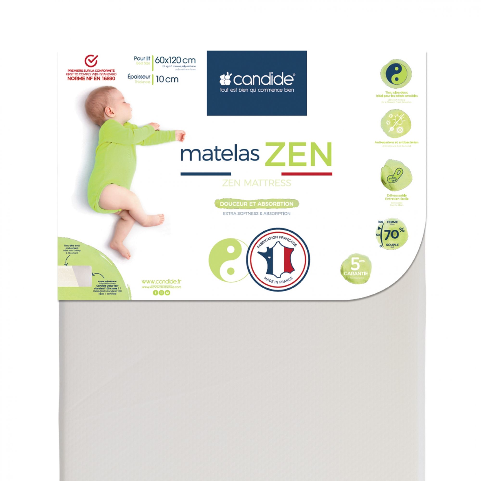 Candide Matelas Zen Dehoussable 60 X 1 Cm Made In Bebe