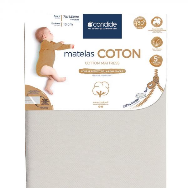 Matelas bébé 70x140 cm coton déhoussable