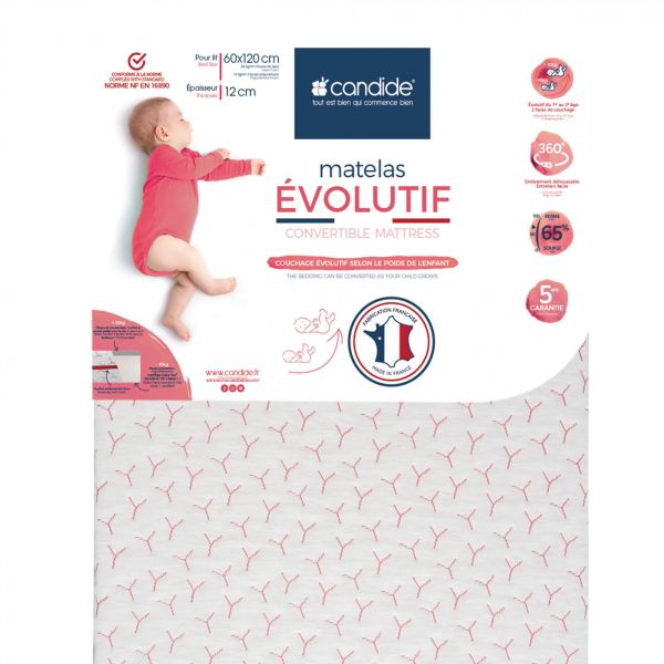 Matelas bébé 70x140 cm évolutif déhoussable
