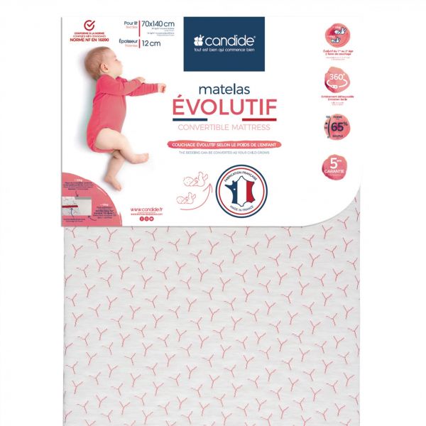 Matelas bébé 70x140 cm évolutif déhoussable