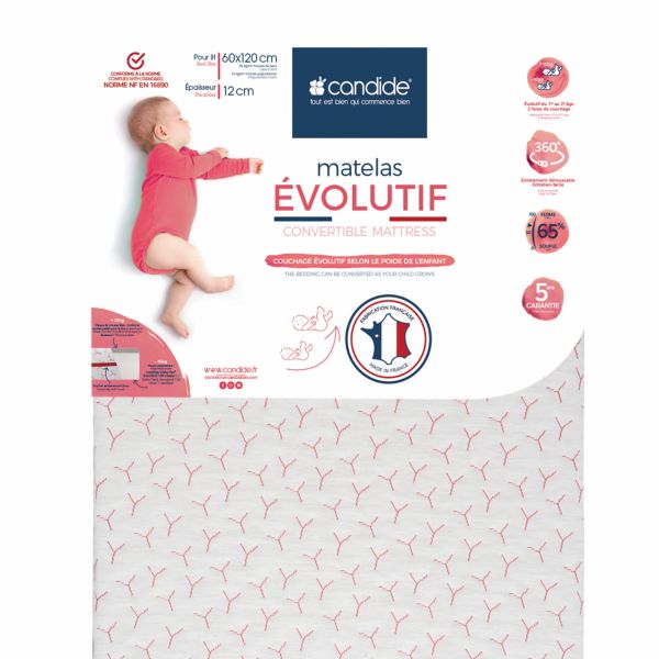 Matelas évolutif déhoussable 60 x 120 x 12 cm