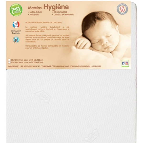 Matelas lit Hygiène déhoussable 60x120 cm