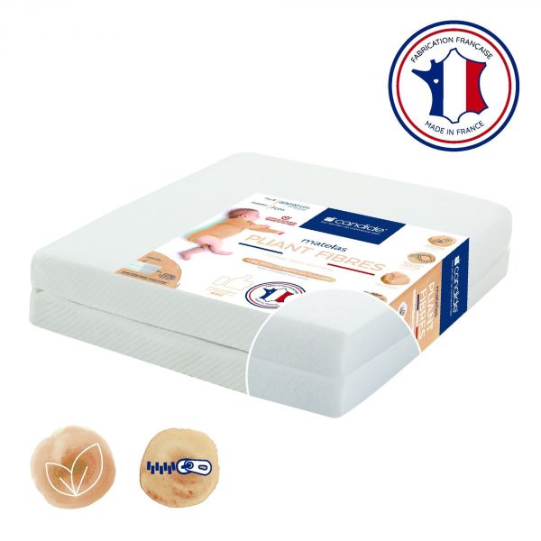 Matelas Pliant 2 parties Fibres déhoussable 60 x 120 cm