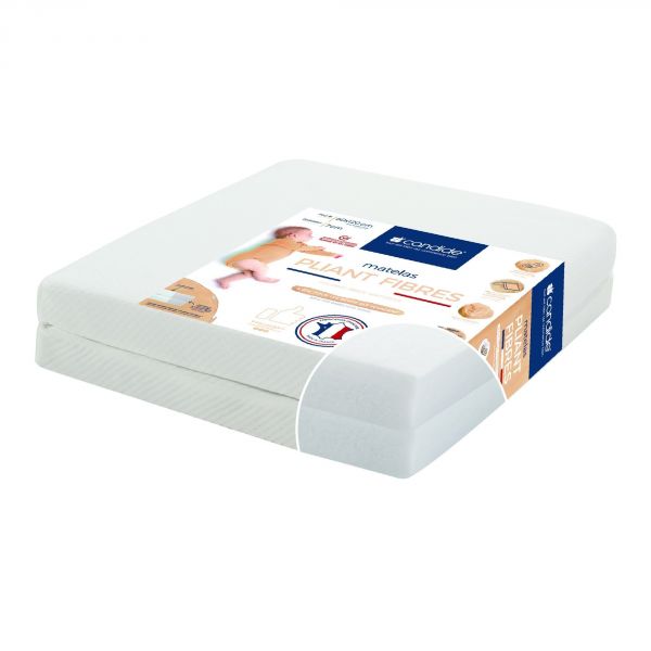 Matelas Pliant 2 parties Fibres déhoussable 60 x 120 cm