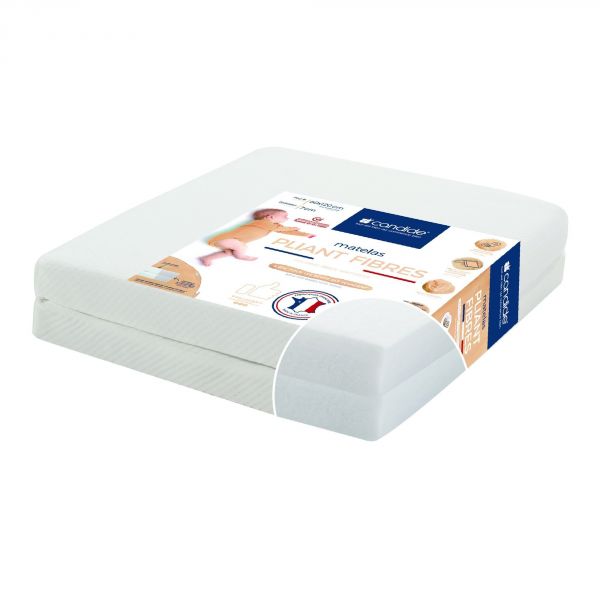 Matelas Pliant 2 parties Fibres déhoussable 60 x 120 cm