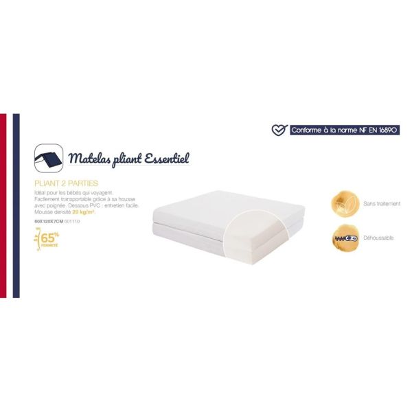 Matelas bébé 60x120 cm Essentiel pliant