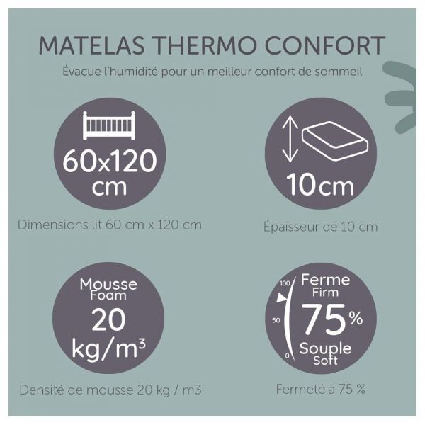 Matelas bébé Thermo Confort 60x120 cm