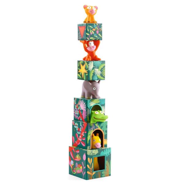 Cubes d'éveil à empiler avec 5 figurines Maxi Topanijungle