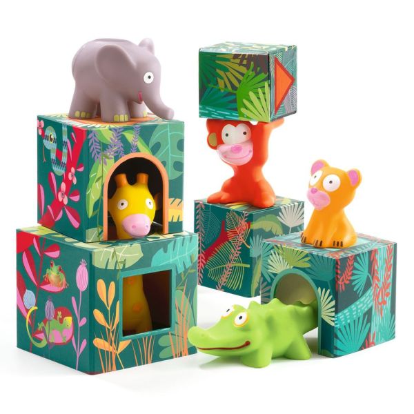 Cubes d'éveil à empiler avec 5 figurines Maxi Topanijungle