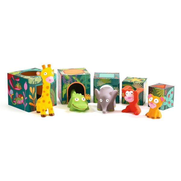 Cubes d'éveil à empiler avec 5 figurines Maxi Topanijungle