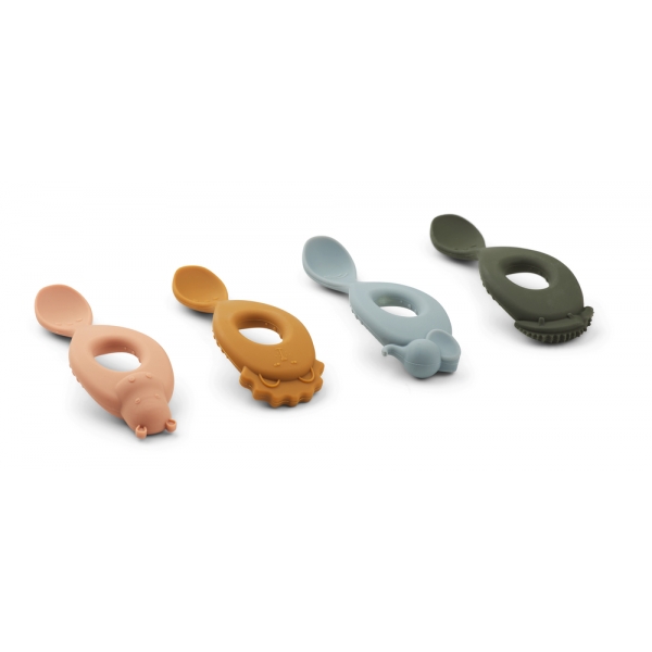 Lot de 4 cuillères bébé Liva Safari Rose Multi Mix