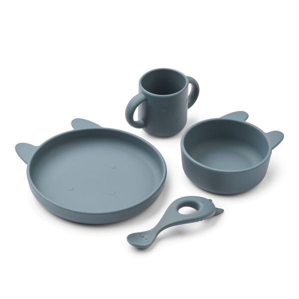 Coffret repas bébé silicone Vivi Rabbit Whale Blue