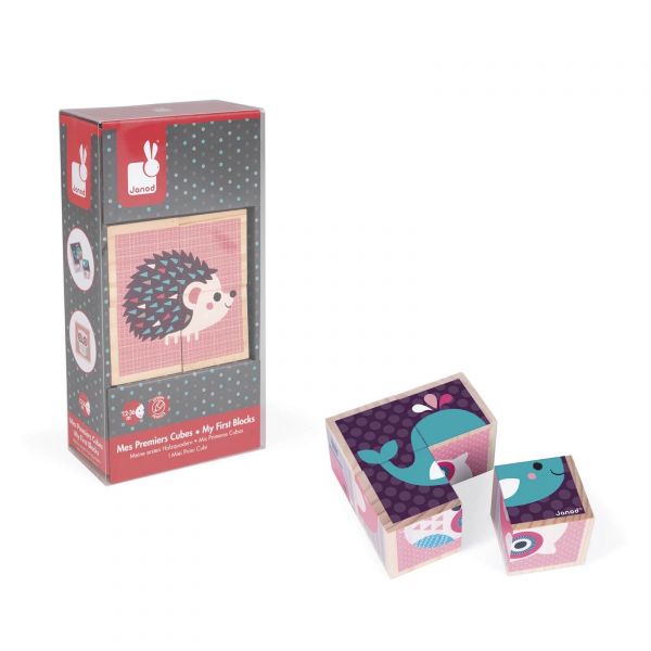 Lot de 4 cubes en bois Bébé animaux