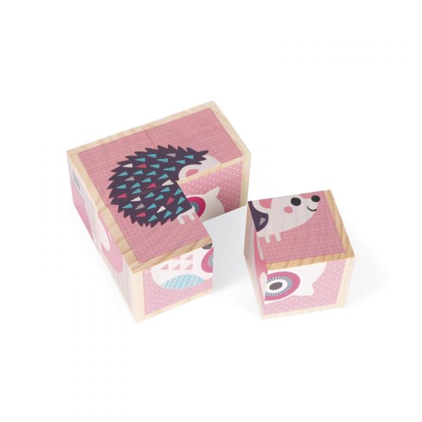 Lot de 4 cubes en bois Bébé animaux