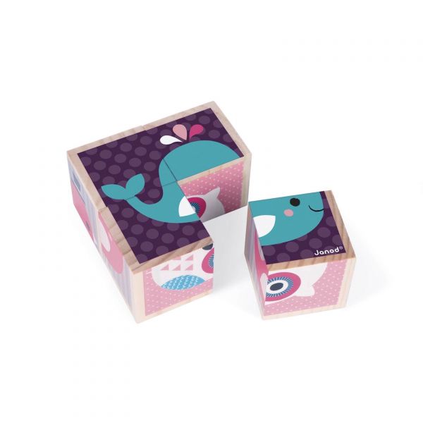 Lot de 4 cubes en bois Bébé animaux