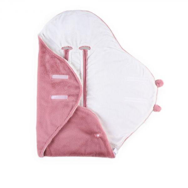 Couverture nomade pour siège auto hiver en fausse fourrure rose et écru