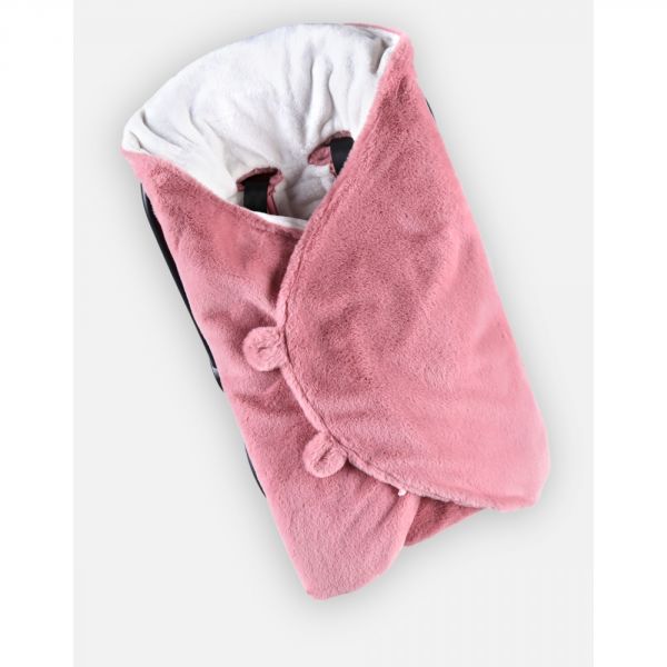 Couverture nomade pour siège auto hiver en fausse fourrure rose et écru