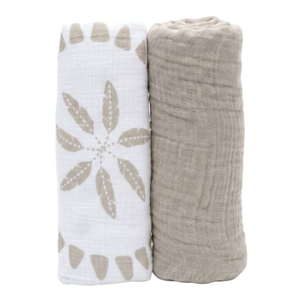 Lot de 2 langes 100 x 100 cm en mousseline Plumes de lune