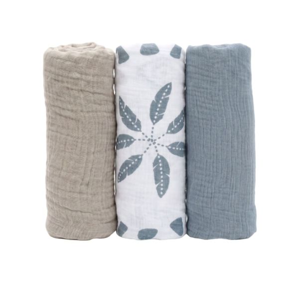Lot de 3 langes 70 x 70 cm en mousseline Plumes de lune