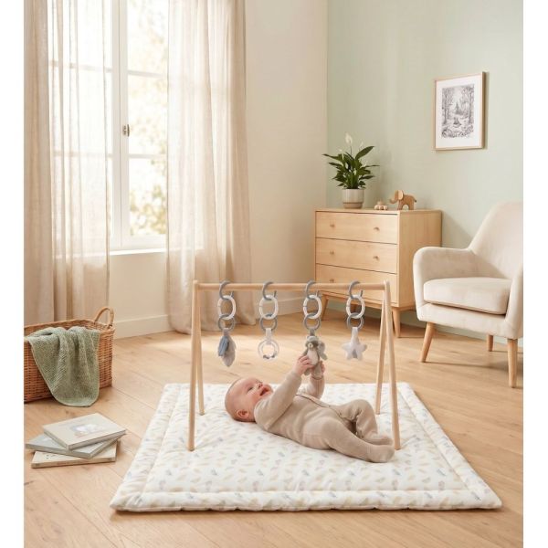 Tapis de jeu et de parc reversible 100cm en veloudoux Plumes de lune