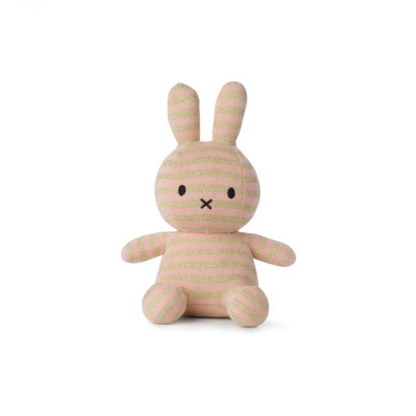 Peluche lapin Miffy en coton bio rose et rayures dorées 23 cm