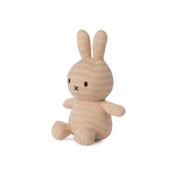 Peluche lapin Miffy en coton bio rose et rayures dorées 23 cm