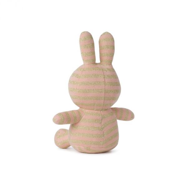Peluche lapin Miffy en coton bio rose et rayures dorées 23 cm