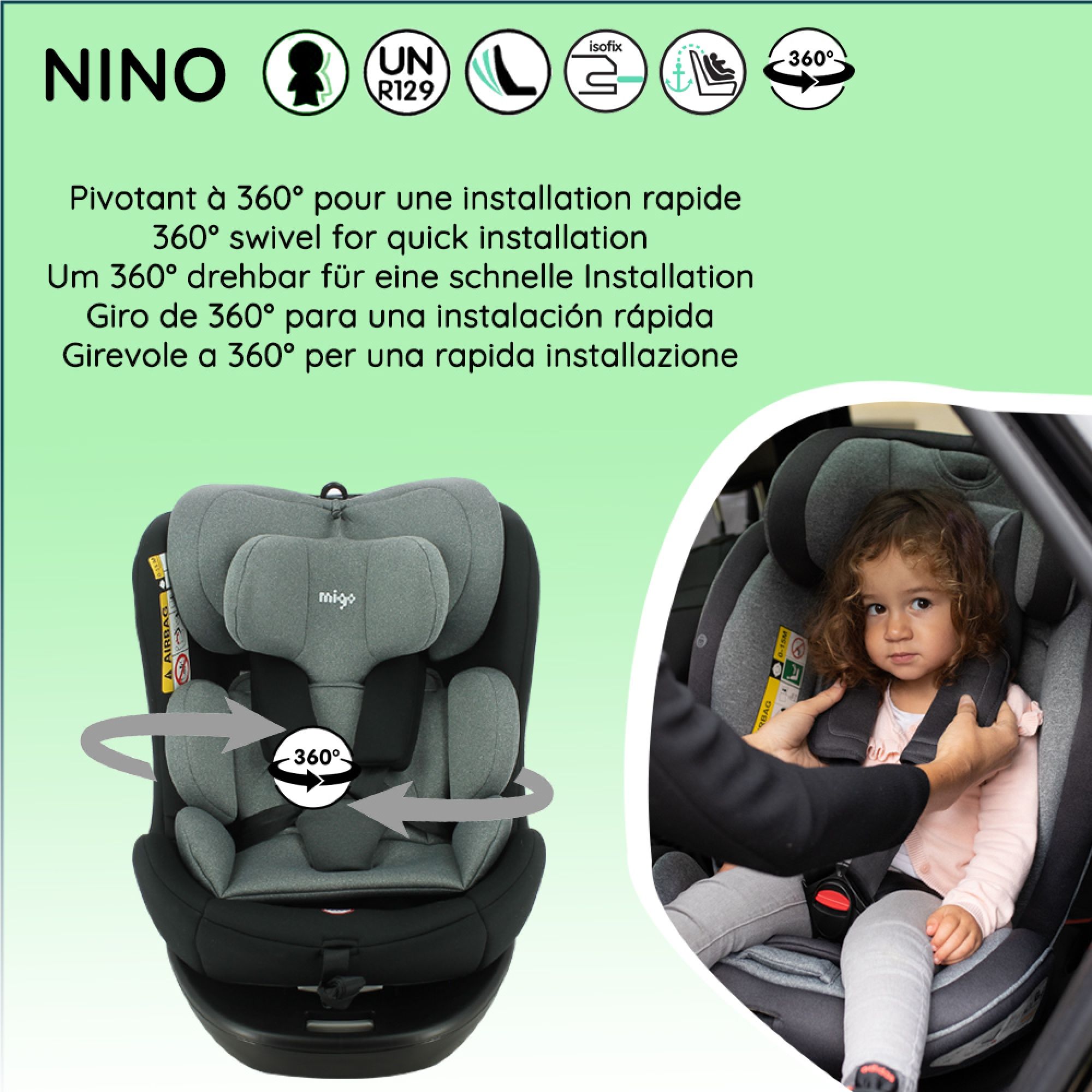 Siège auto isofix NINO pivotant 360° - 40-150 cm R129 i-Size