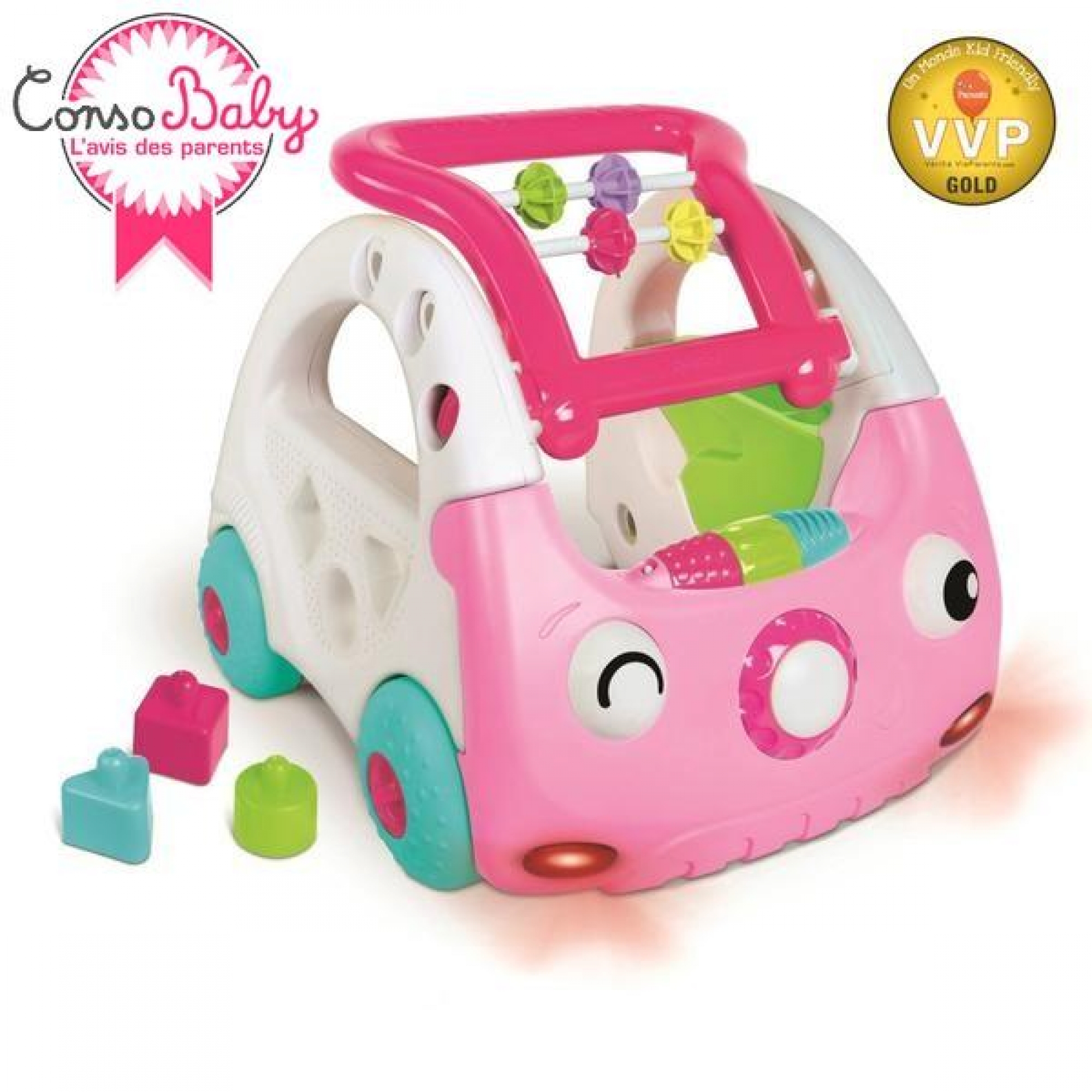 Infantino Chariot De Marche Mini Car Decouvertes 3 En 1 Rose Made In Bebe