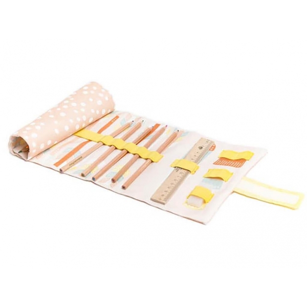 Trousse enroulable en tissu rose poudrée