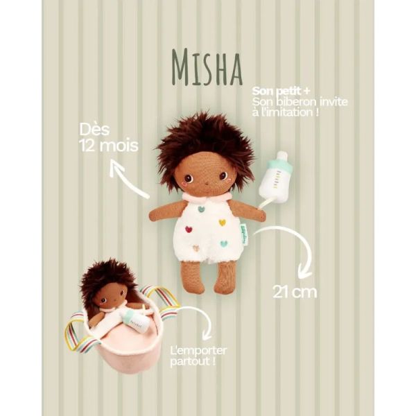 Poupée en tissu 21cm et son couffin Misha
